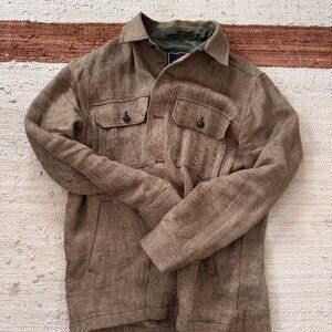 Todd Snyder Linen Shirt Jacket in Light Brown, Herringbone